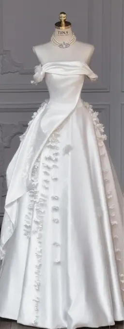 White tube top slim waist puffy long dress bridal gown R5767