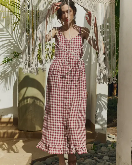 ISOLDE button down slip linen dress