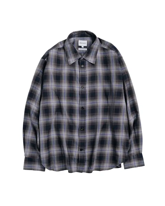 Norse Projects Falster Fine Cotton Flannel Check Oversize Shirt Darkest Purple