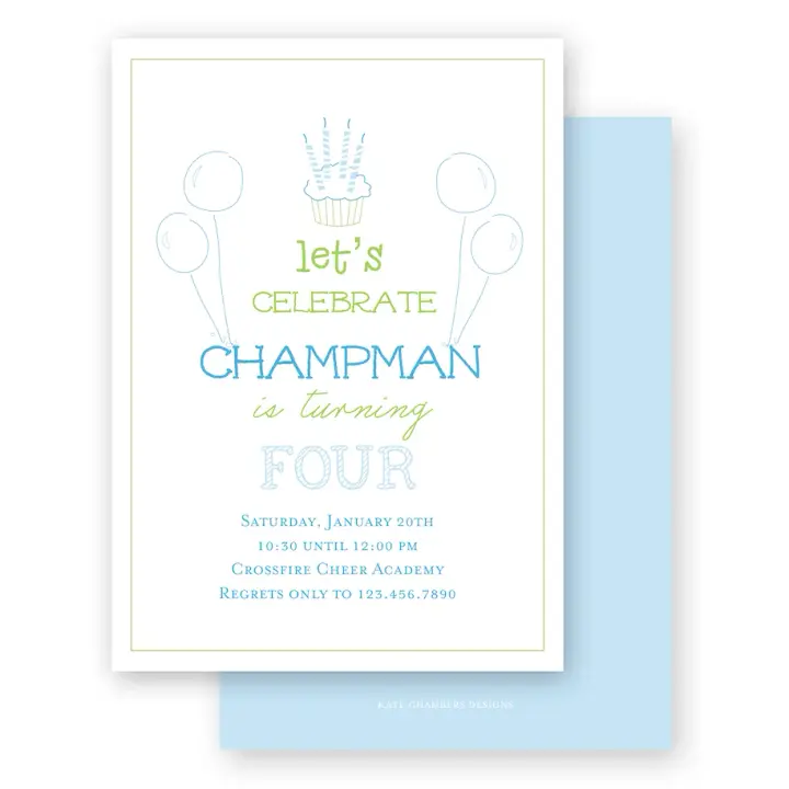 Boy's Cupcake Balloon Birthday Party Invitation