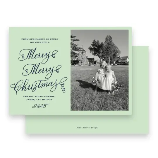 Navy on Mint "Merry Merry Merry " Holiday Card
