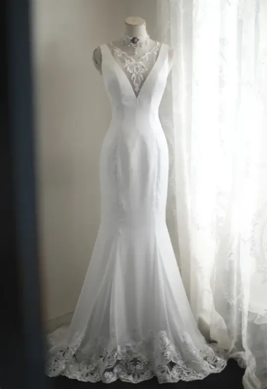 White sleeveless printed fitted waist bodycon sexy long ball gown/bridal dress R6825