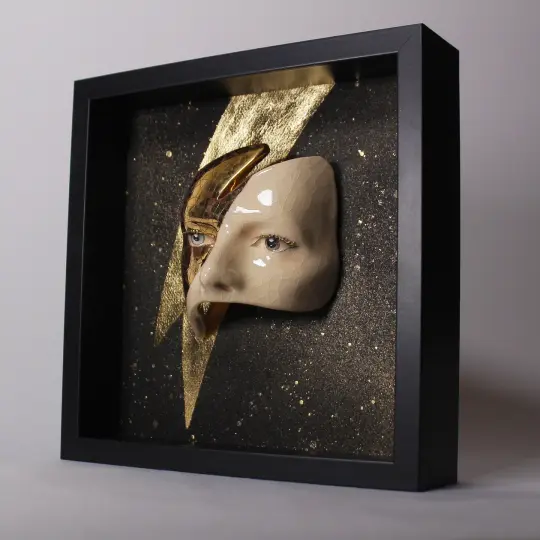David Bowie 'Eyes' Gold Luster Flash Painted Ceramic Glazed Sculpture