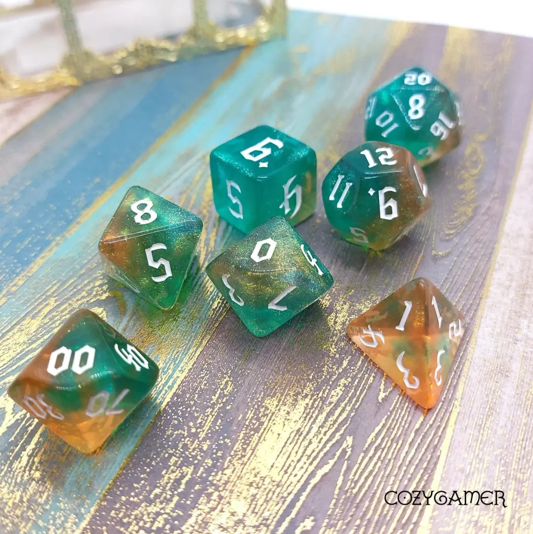 Geyser Bolt Dice Set – 7-Piece Marbled Blue Orange DnD Dice