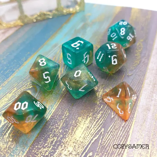 Geyser Bolt Dice Set – 7-Piece Marbled Blue Orange DnD Dice