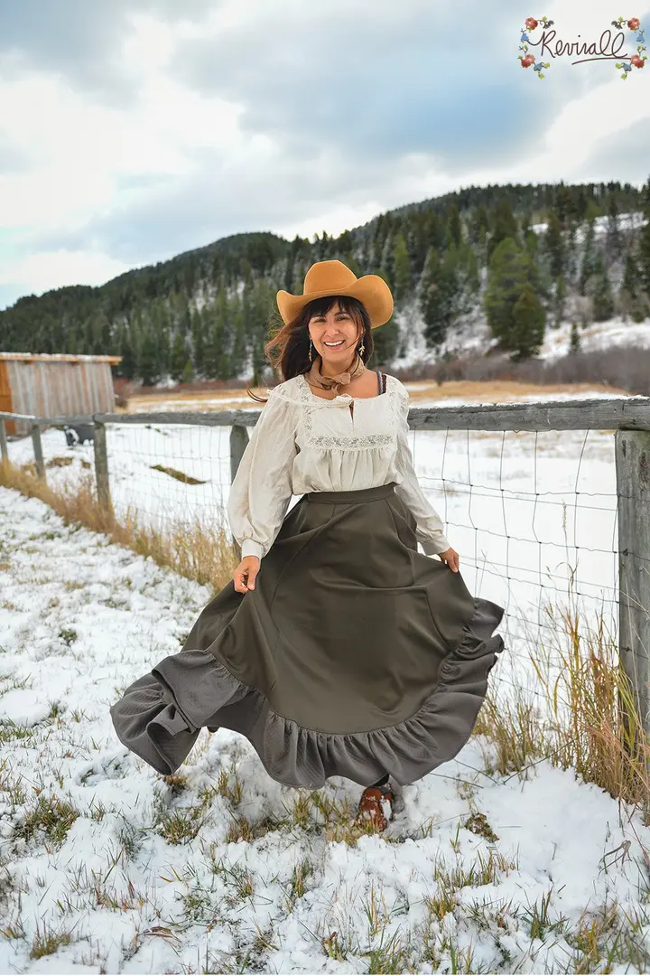 Wool White Bear Skirt in Olive Drab-Medium