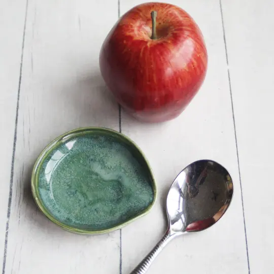 Small Coffee Spoon Rest in Textured Green Glaze, Made in USA