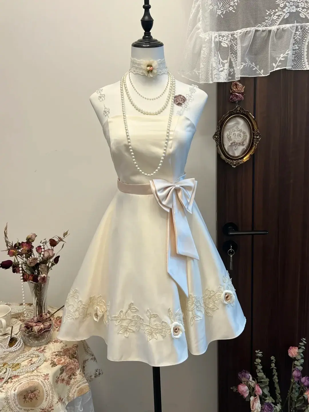White crystal suspenders waist slimming big skirt short skirt homecoming dress R4165