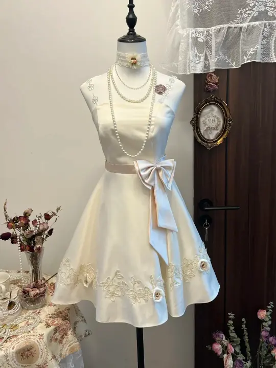 White crystal suspenders waist slimming big skirt short skirt homecoming dress R4165