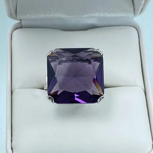 Amethyst Ring, Size 6, Big 20ct Huge Square Gem, Vintage Jewelry #D1 - Ready to Ship