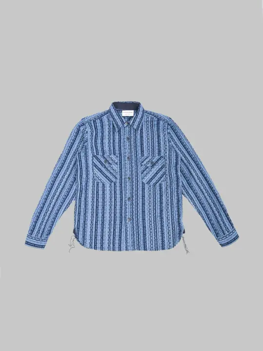 Samurai Jeans SSS25-SKSW Western Cut Natural Indigo Sashiko Stripe Shirt