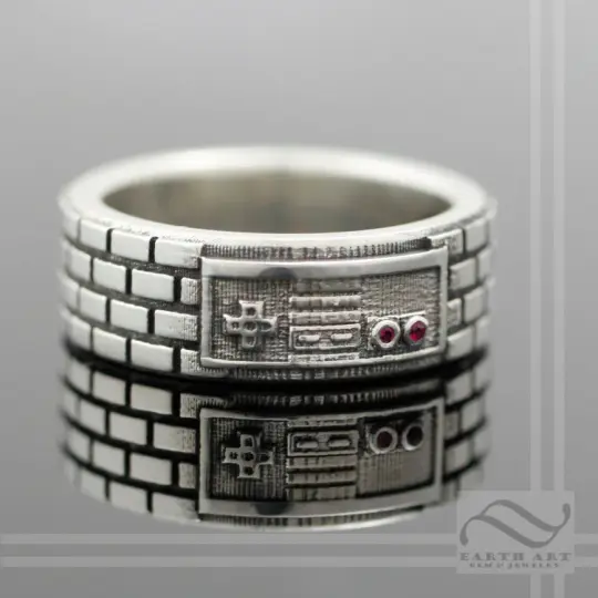 Game Controller Ring Sterling Silver With Natural Ruby Wedding Band