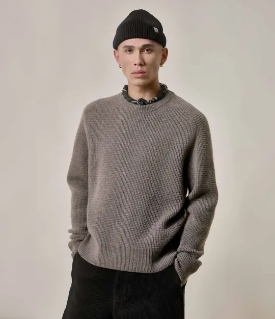 Merino Wool-Cashmere Waffle Structure Sweater
