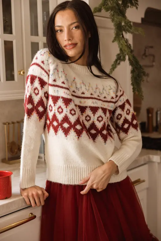 Acadia Sweater in Red & Cream