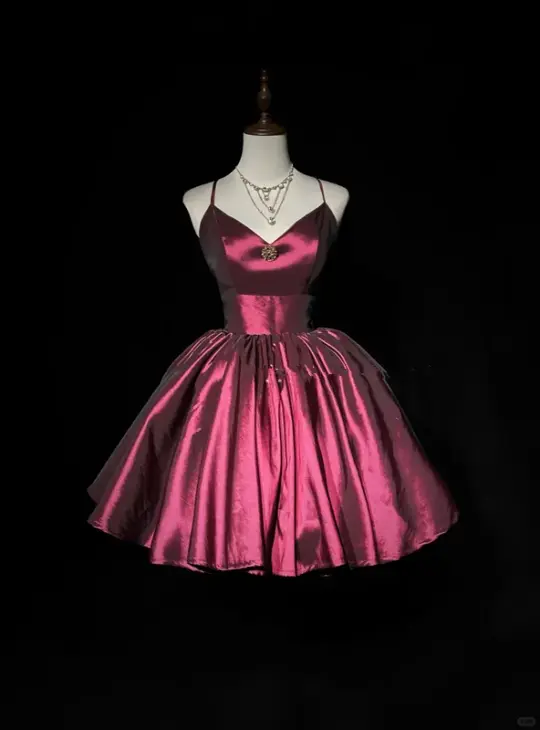 Purple suspenders low-cut sexy waist princess puffy skirt short dress homecoming dress R4893
