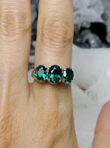 Trinity Emerald Ring, Size 6, Simulated Gems, Art Deco Jewelry #D41 - Ready to Ship