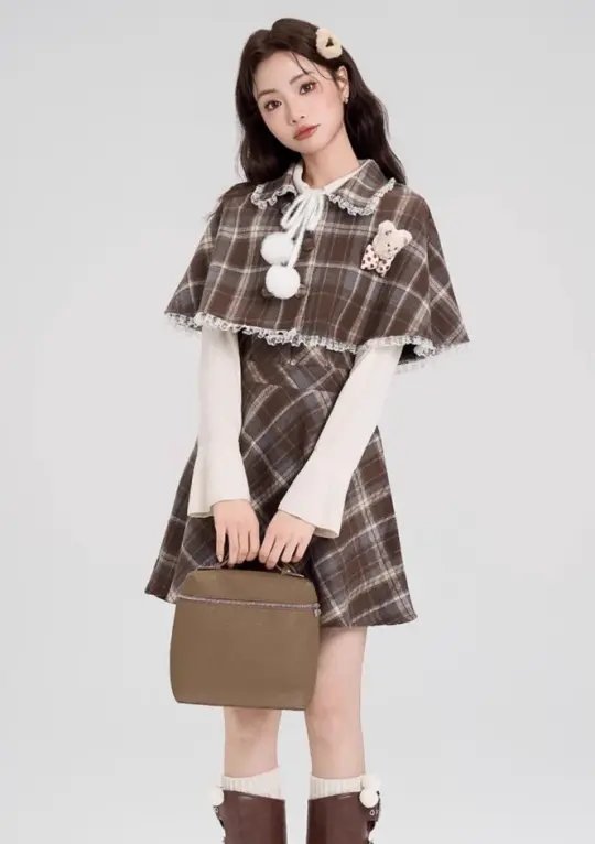Cape shawl outer dress suit new style small school style outfit a complete set R2373