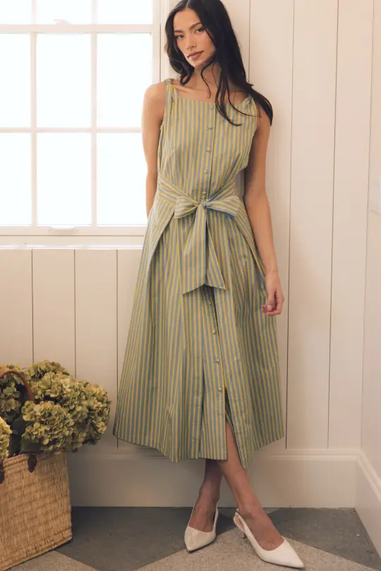 Glen Dress in Green Stripe