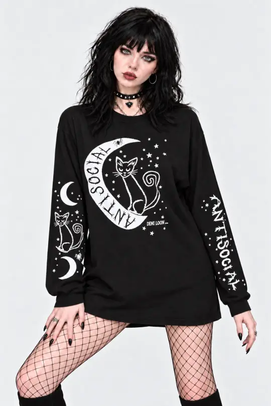 Antisocial Sleeve Print Boyfriend LS Tee