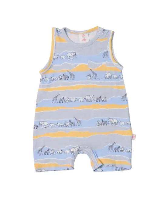 Sleeveless Romper - Grey Animal March