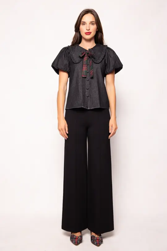 Andrea Blouse in Black Denim