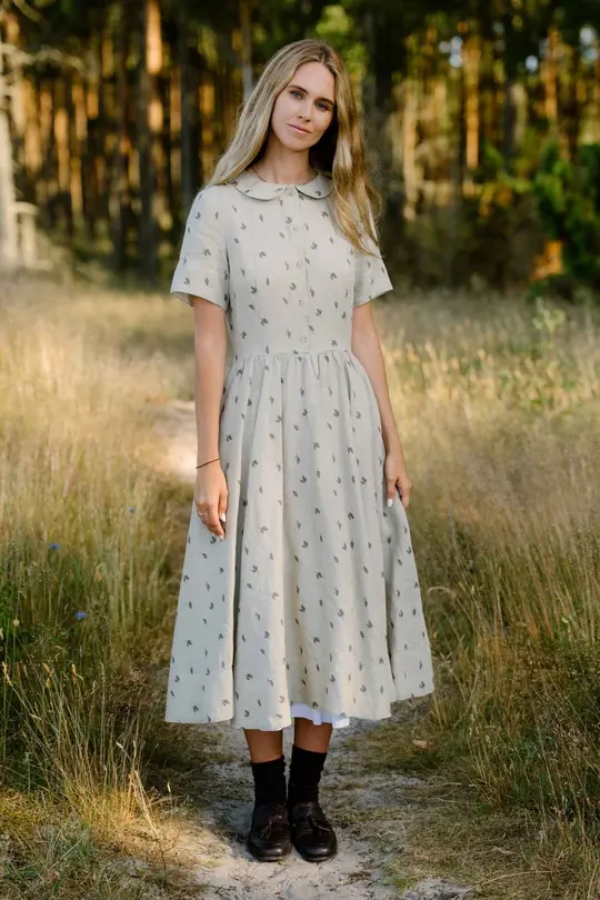 Classic – Short Sleeve Peter Pan Collar Linen Dress