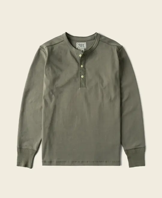 Vintage Long Sleeve Henley Shirt - Light Olive