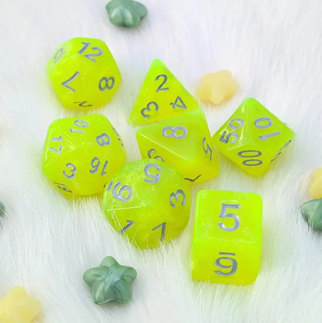 Neon Green Glitter DnD Dice Set - 7 Piece Acrylic - Toxic Sparkle