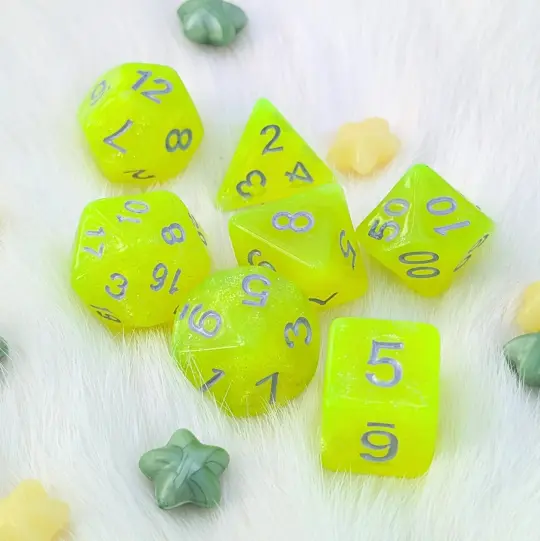 Neon Green Glitter DnD Dice Set - 7 Piece Acrylic - Toxic Sparkle