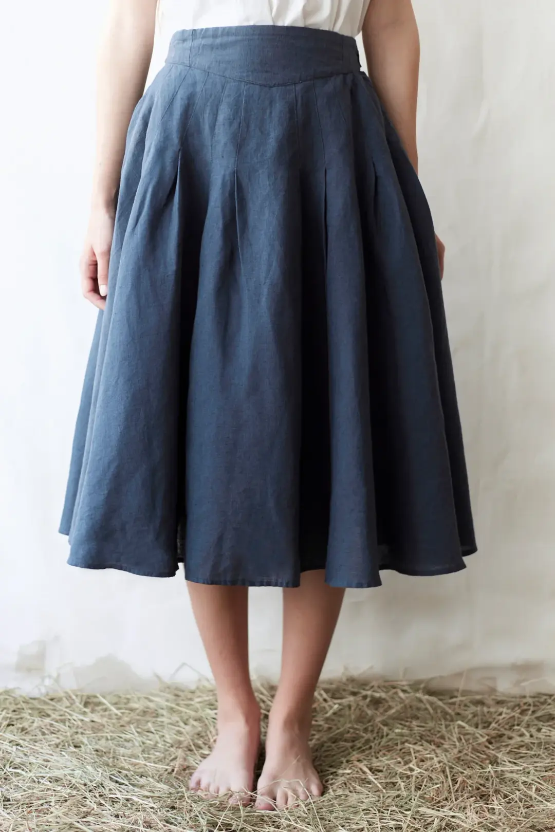 Jupe 'Vineta' midi en lin bleu skandi