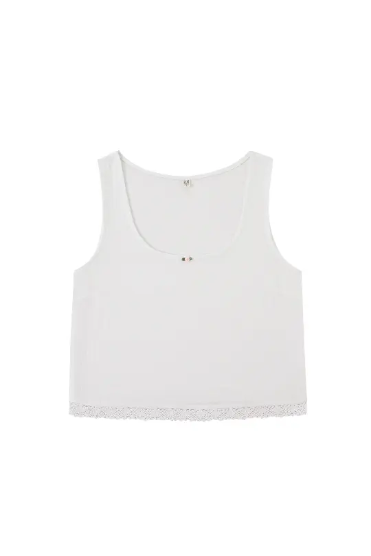 Scoop Crop Tank Soft Linen White Lace