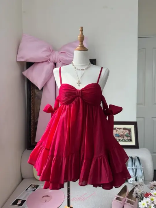 Charming Red Homecoming Dress , Chiffon Mini Summer Dress Cami Dress RS1305