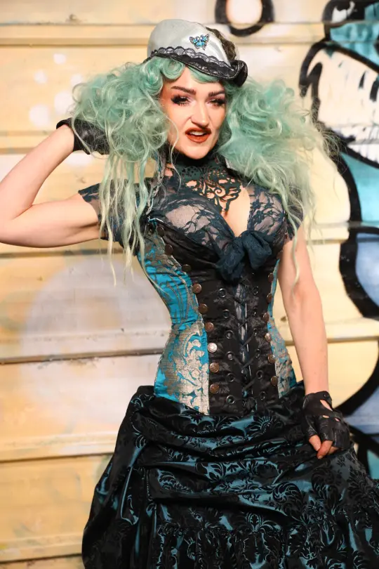 Buccaneer Overbust Corset in Teal Damask - The Bucc Stops Here! Collection