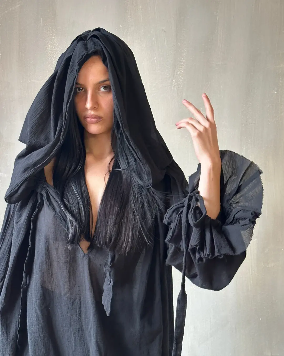 Sample Sale: Hooded Alchemist Chemise in Black Cotton Gauze