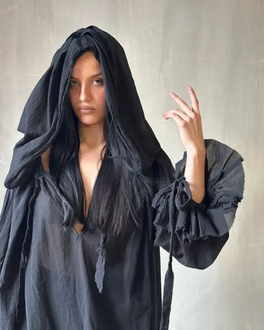 Sample Sale: Hooded Alchemist Chemise in Black Cotton Gauze