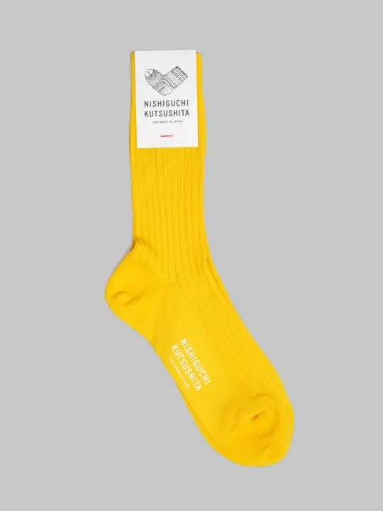 Nishiguchi Kutsushita Silk Cotton Ribbed Socks Susuki Gold
