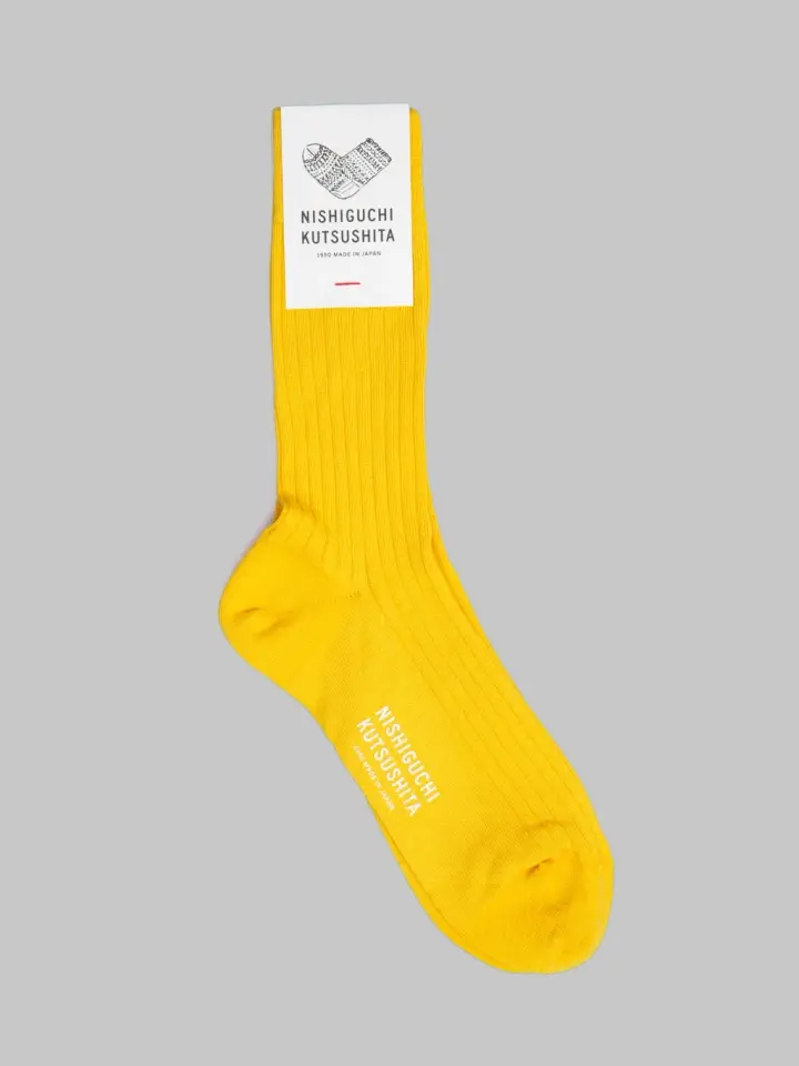 Nishiguchi Kutsushita Silk Cotton Ribbed Socks Susuki Gold