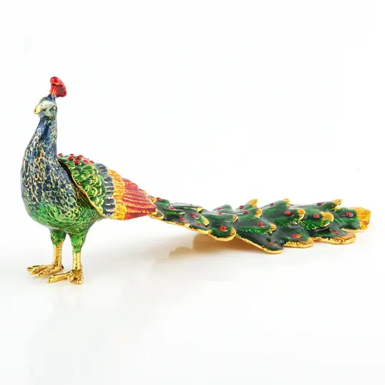 Peacock with Long Tail Trinket Box