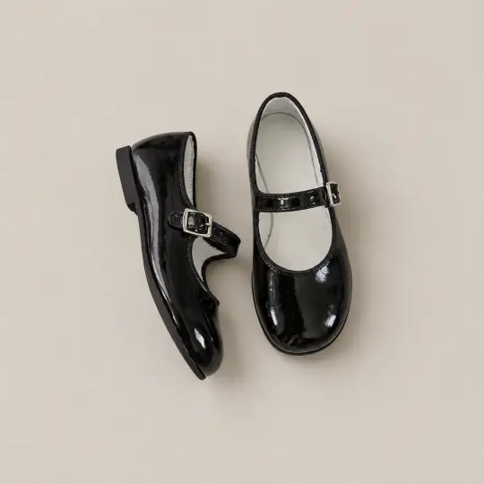 Mini Mary Janes in Black Patent