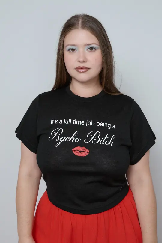 Psycho Bitch Wool Blend Baby Tee Black