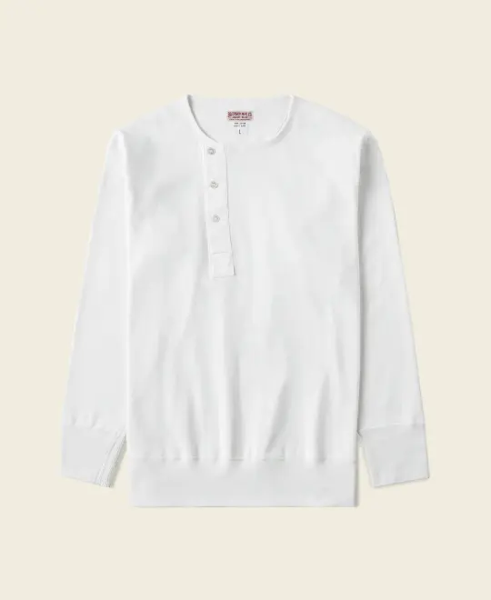 14 oz Side Closing Henley Shirt - White