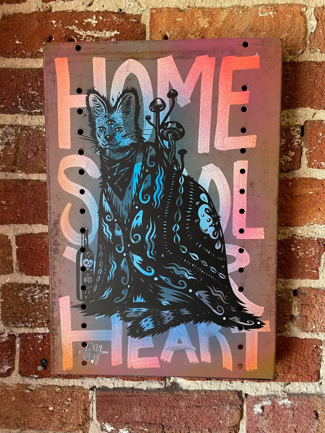 Homeschool Yer Heart with Graffiti Background on Reclaimed Metal