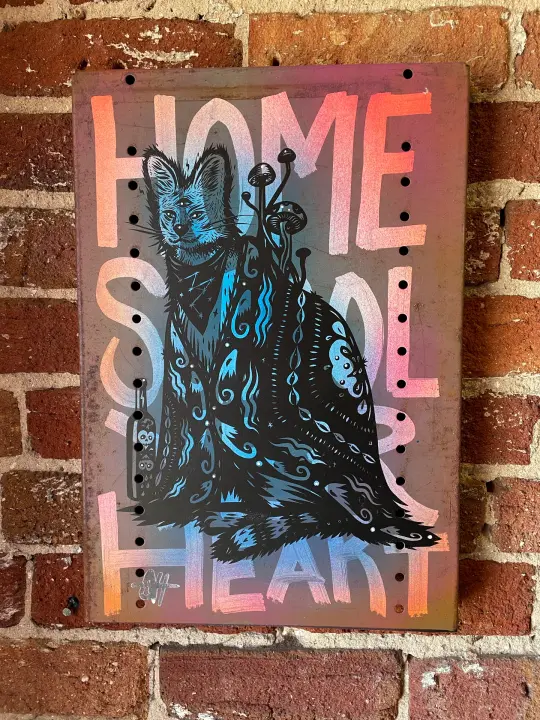 Homeschool Yer Heart with Graffiti Background on Reclaimed Metal