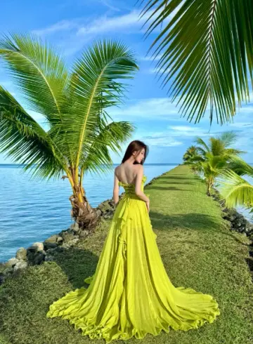Casual Mint Green A-Line Strapless Long Women Dress for Seaside Vacation Summer Dress RS081