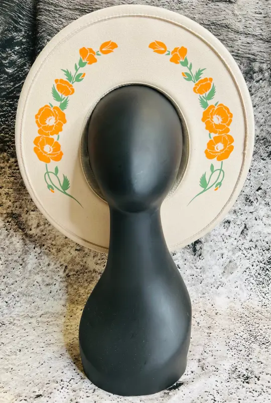 Cream Poppies Vegan Felt XL Wide Brim Hat