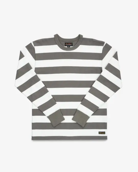 11oz Cotton Knit Long-Sleeved Sweater - Grey/White