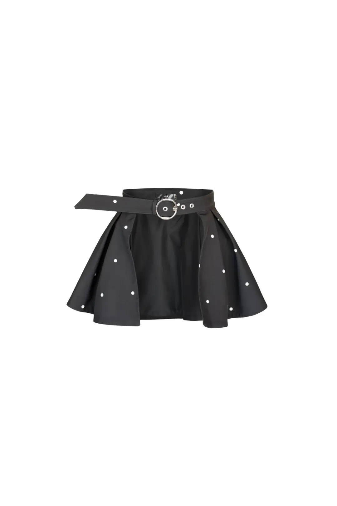 Buckle Belt with Peplum Detail in Black with White Dots | Timeless Polka Dots
