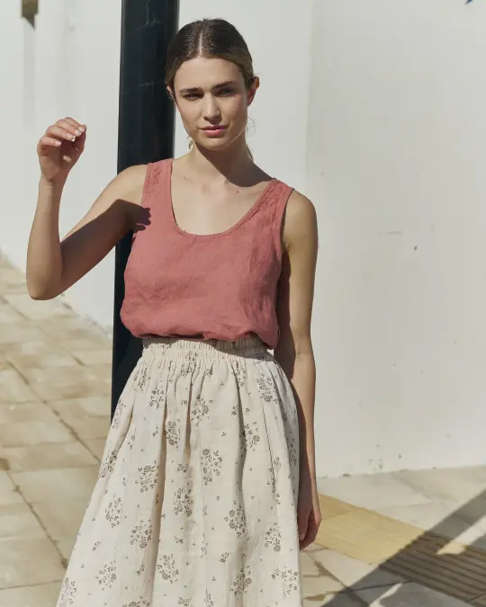 SION gathered linen skirt