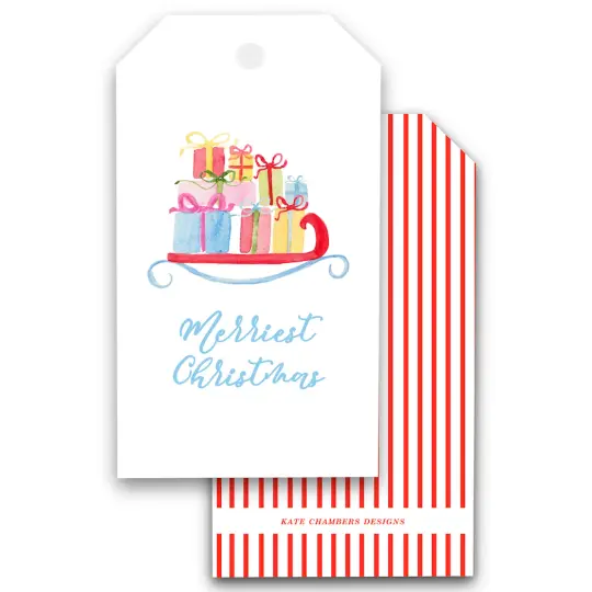 Watercolor Sleigh Presents Ornament Holiday Gift Tags, Set of 12