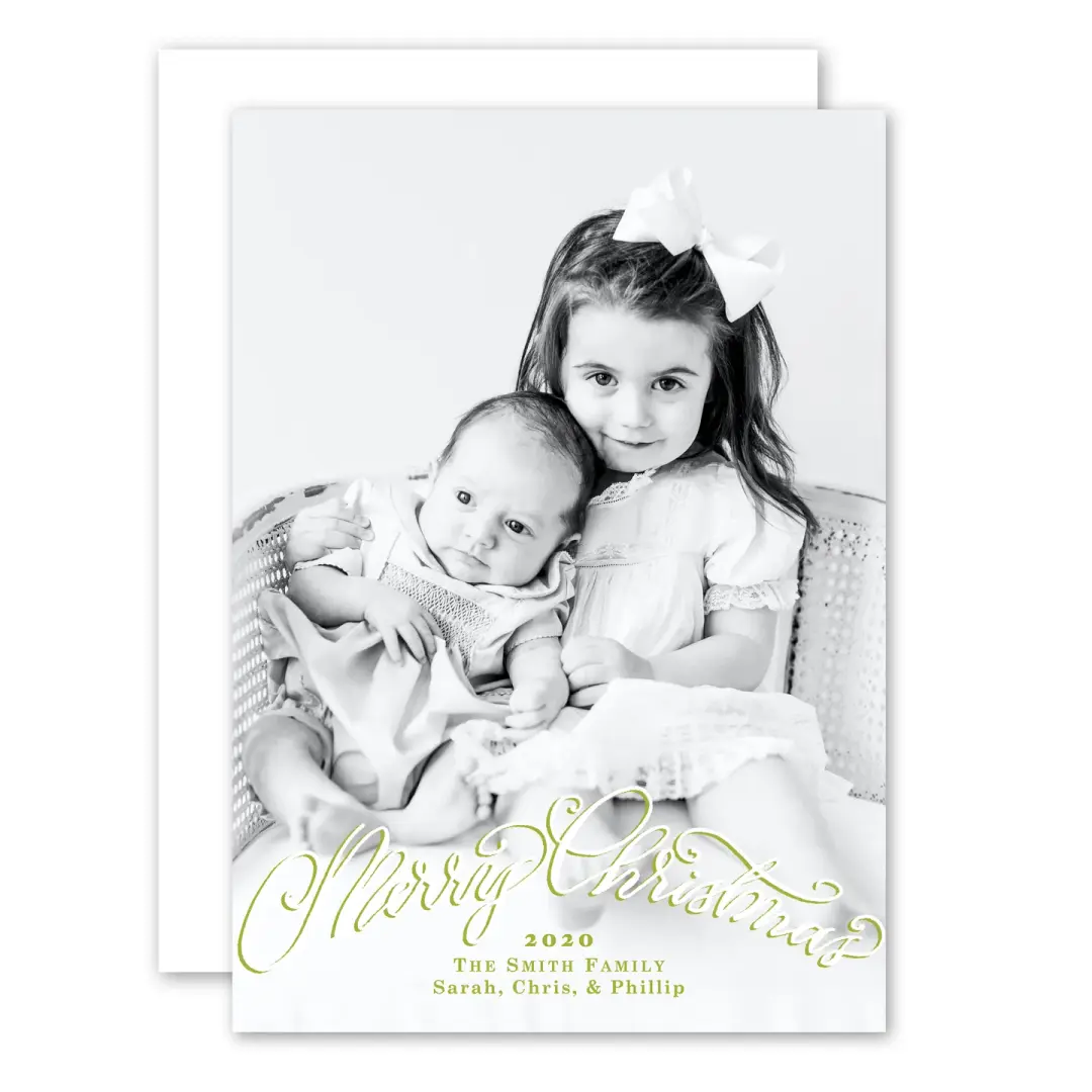 Green & White Watercolor Ribbon Holiday Card